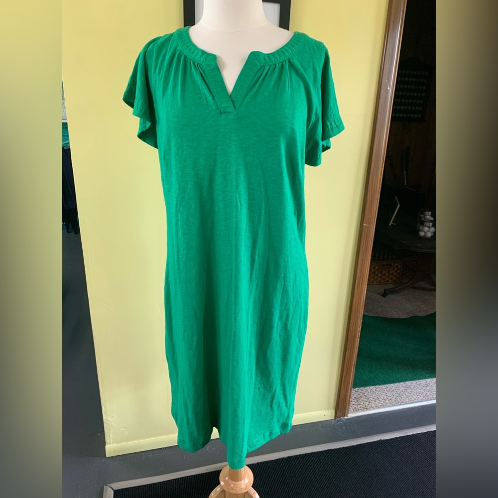 Talbots Nantucket Kelly Green Slub Cotton Dress Size Large